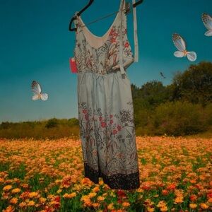 PatPat Floral Dress with‎ Black and Red Accents